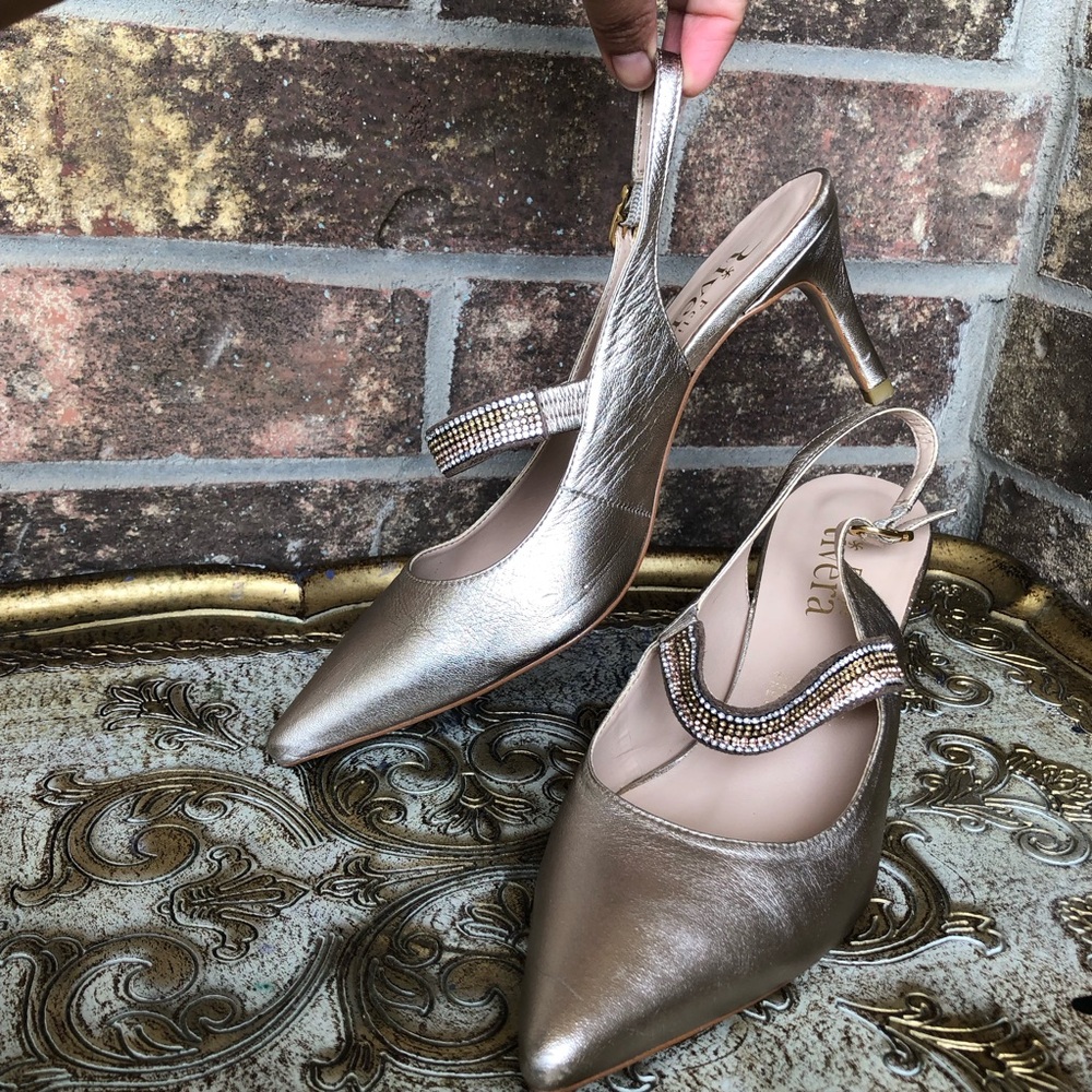 Riviera Women's Metallic Slingback Leather Heels